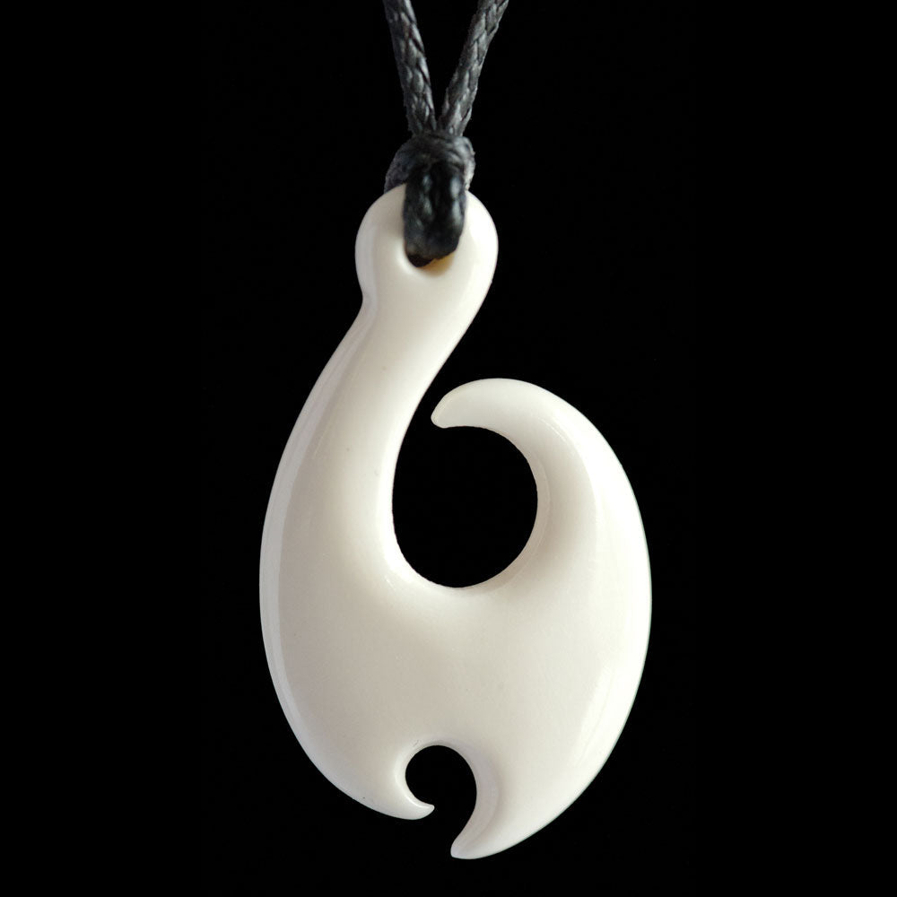 Small Hei Matau Bone Pendant with koru barb, handcrafted necklace-0